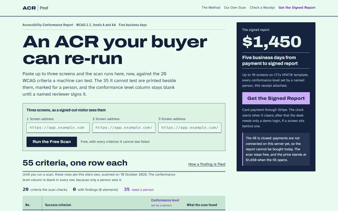 ACR Proof's first screen at 1440 wide, captured October 15, 2026.