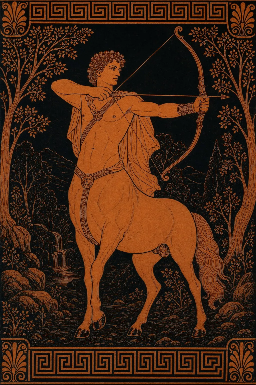 A centaur drawing his bow, painted as a red-figure vase