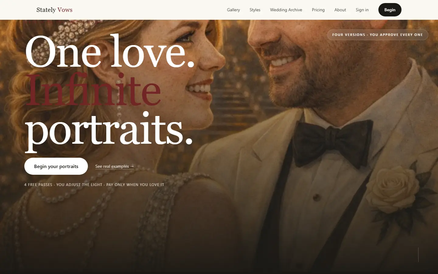 Stately Vows's first screen at 1440 wide, captured October 15, 2026.