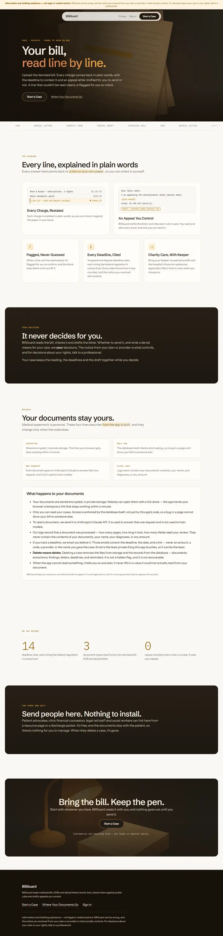 BillGuard's home page from top to bottom.