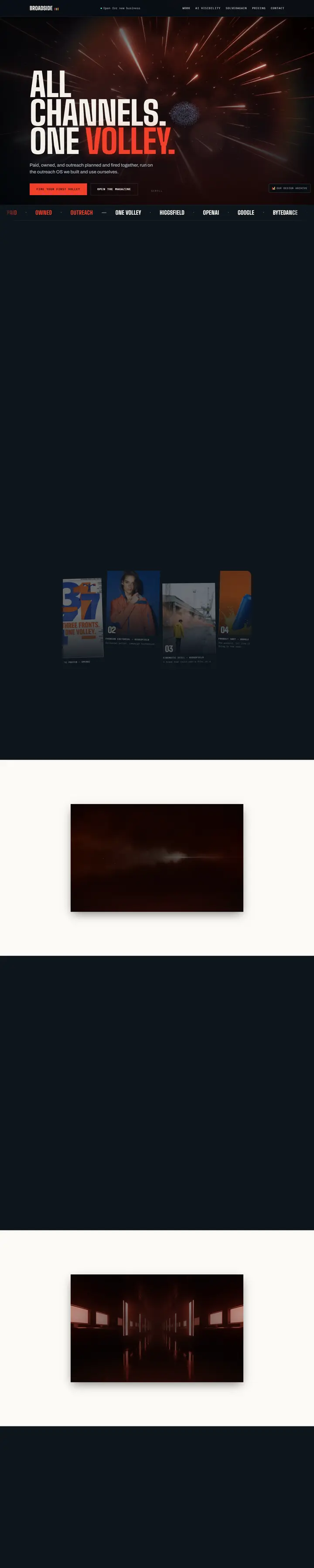 Broadside's home page from top to bottom.