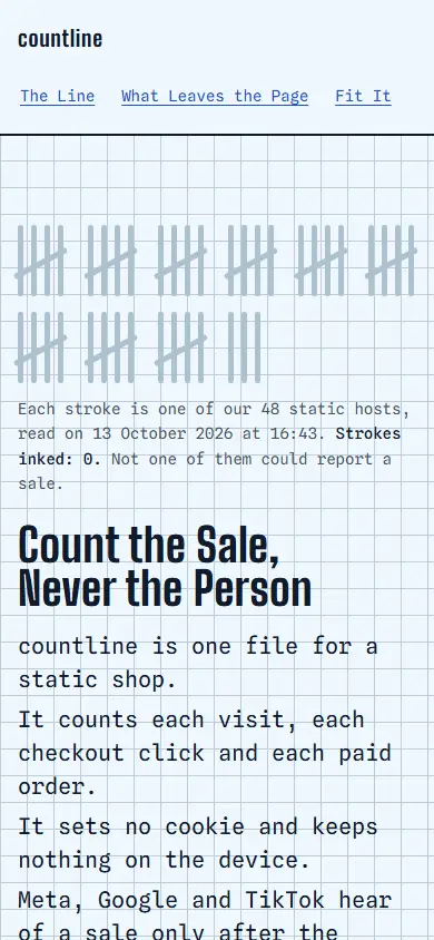countline's first screen on a phone, 390 wide.