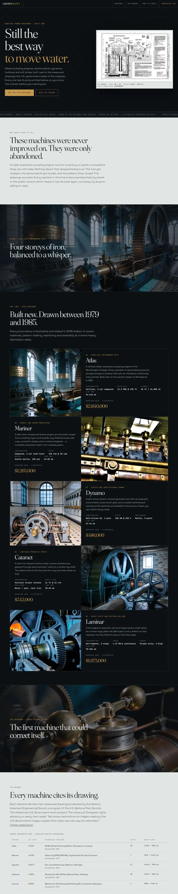 Crownshaft's home page from top to bottom.