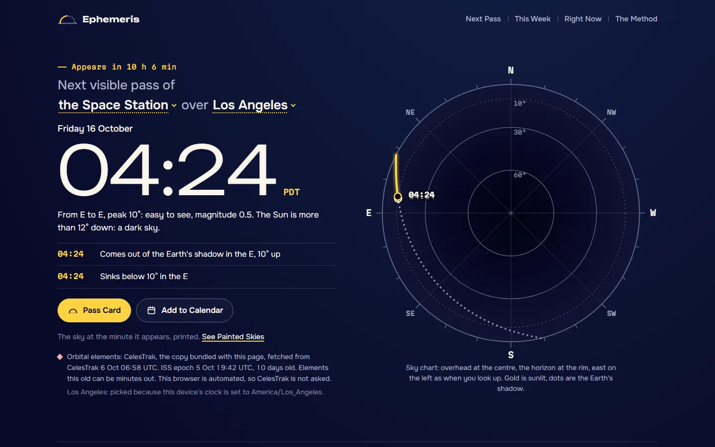 Ephemeris's first screen at 1440 wide, captured October 15, 2026.