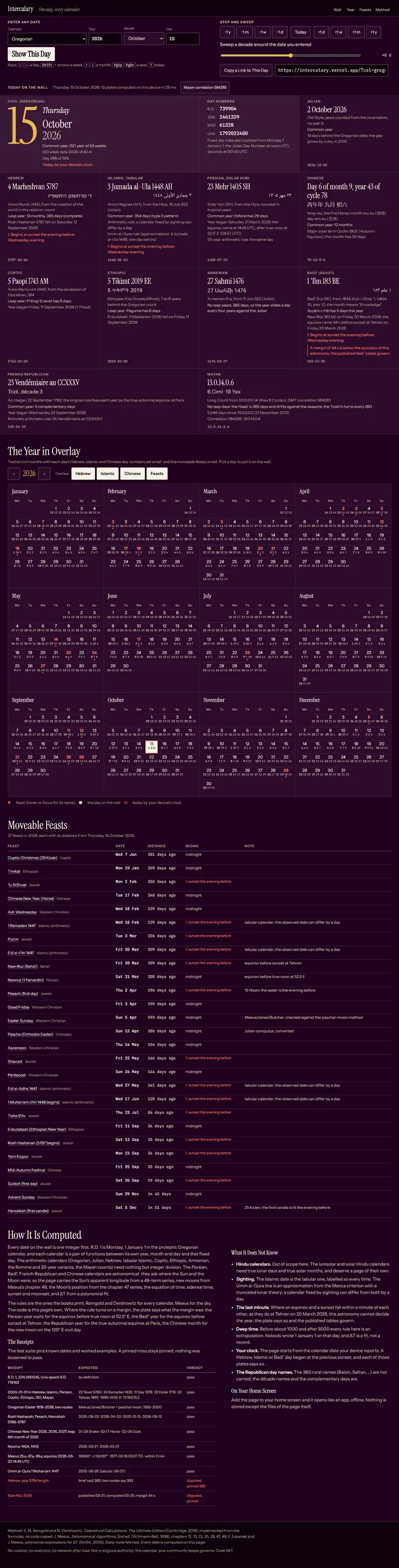Intercalary's home page from top to bottom.