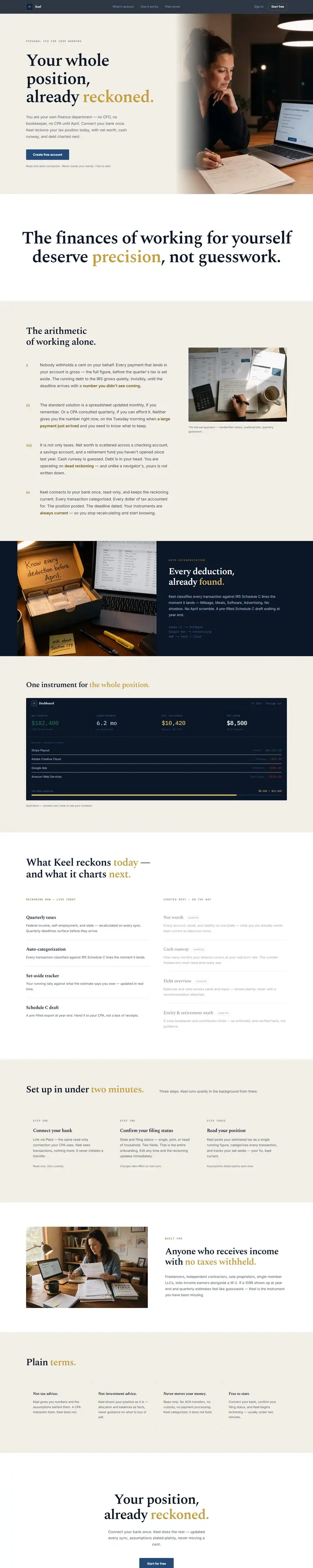 Keel's home page from top to bottom.