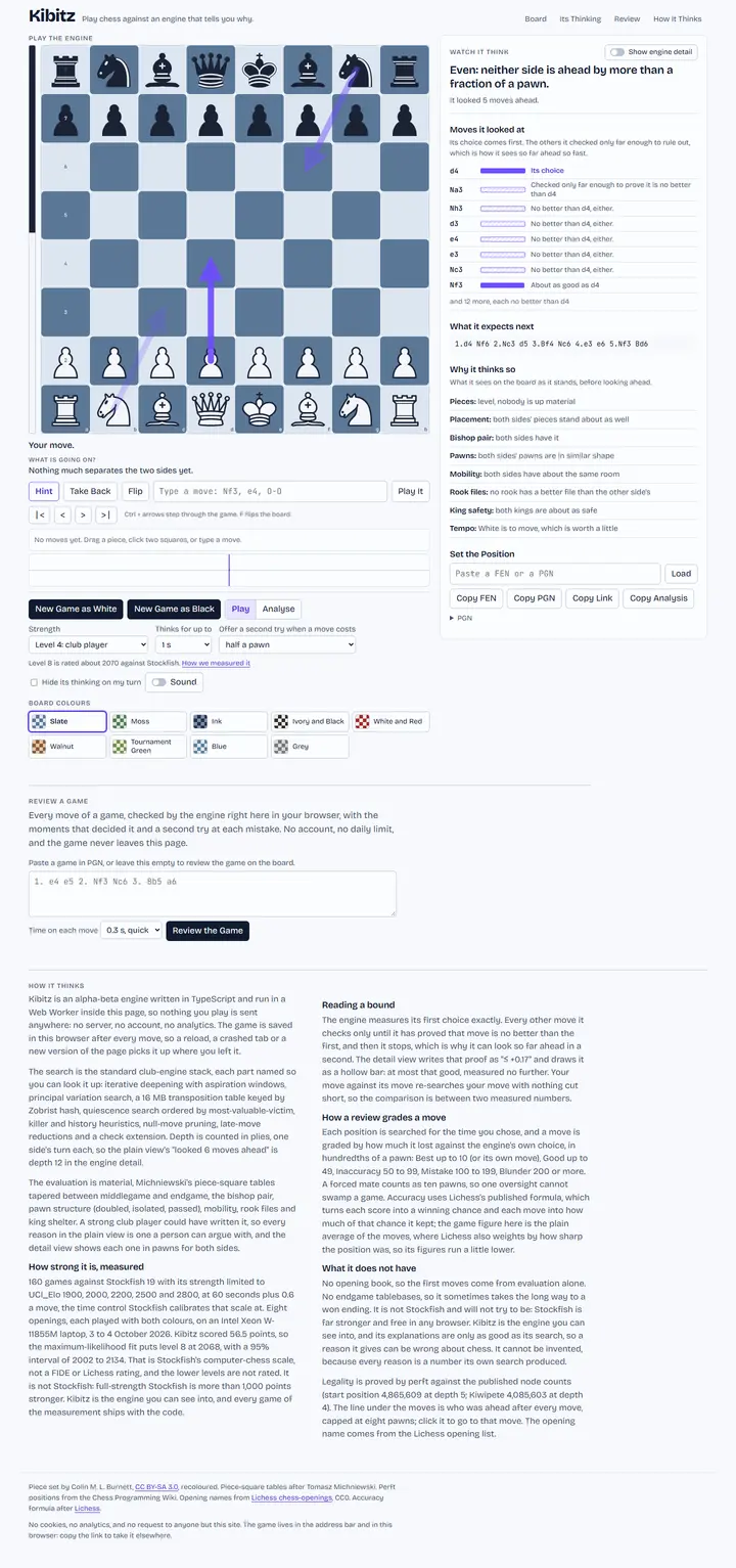 Kibitz's home page from top to bottom.