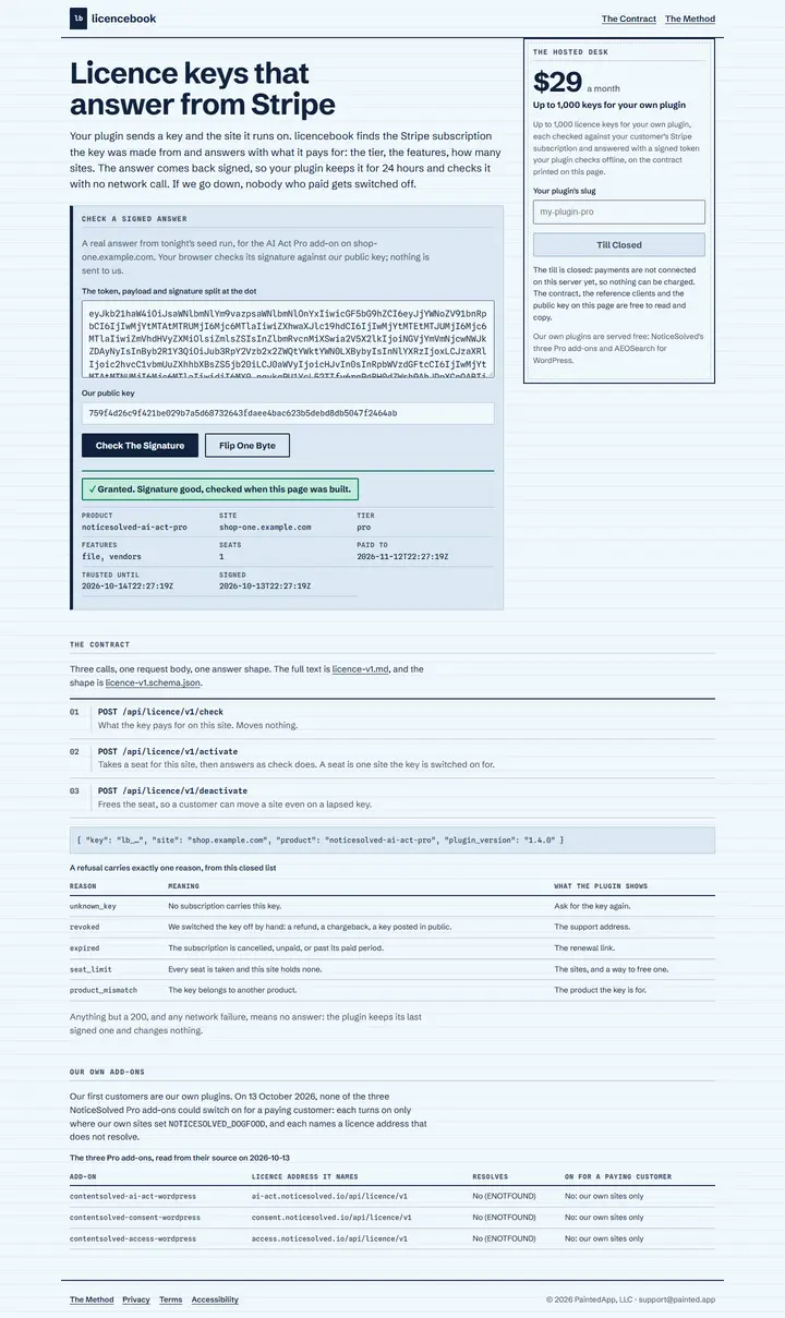 licencebook's home page from top to bottom.