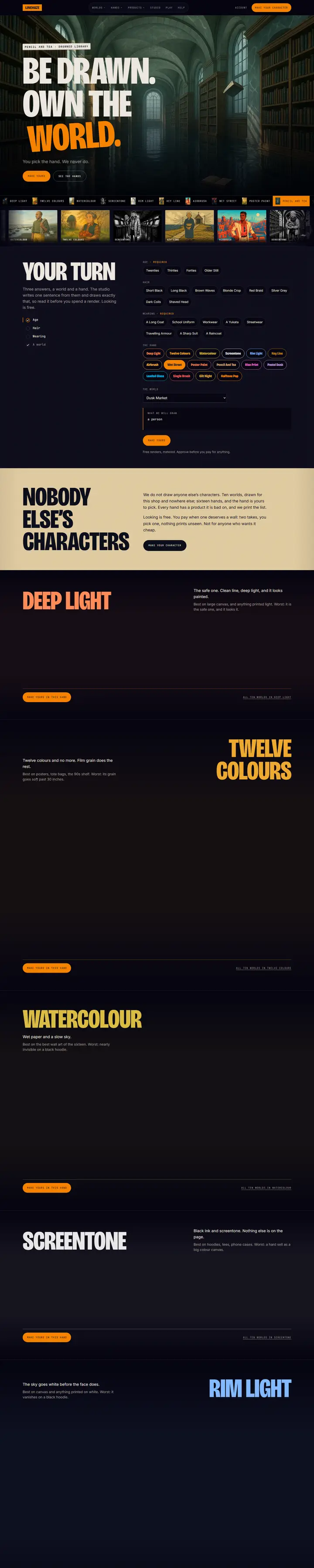 Linehaze's home page from top to bottom.