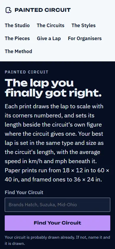 Painted Circuit's first screen on a phone, 390 wide.
