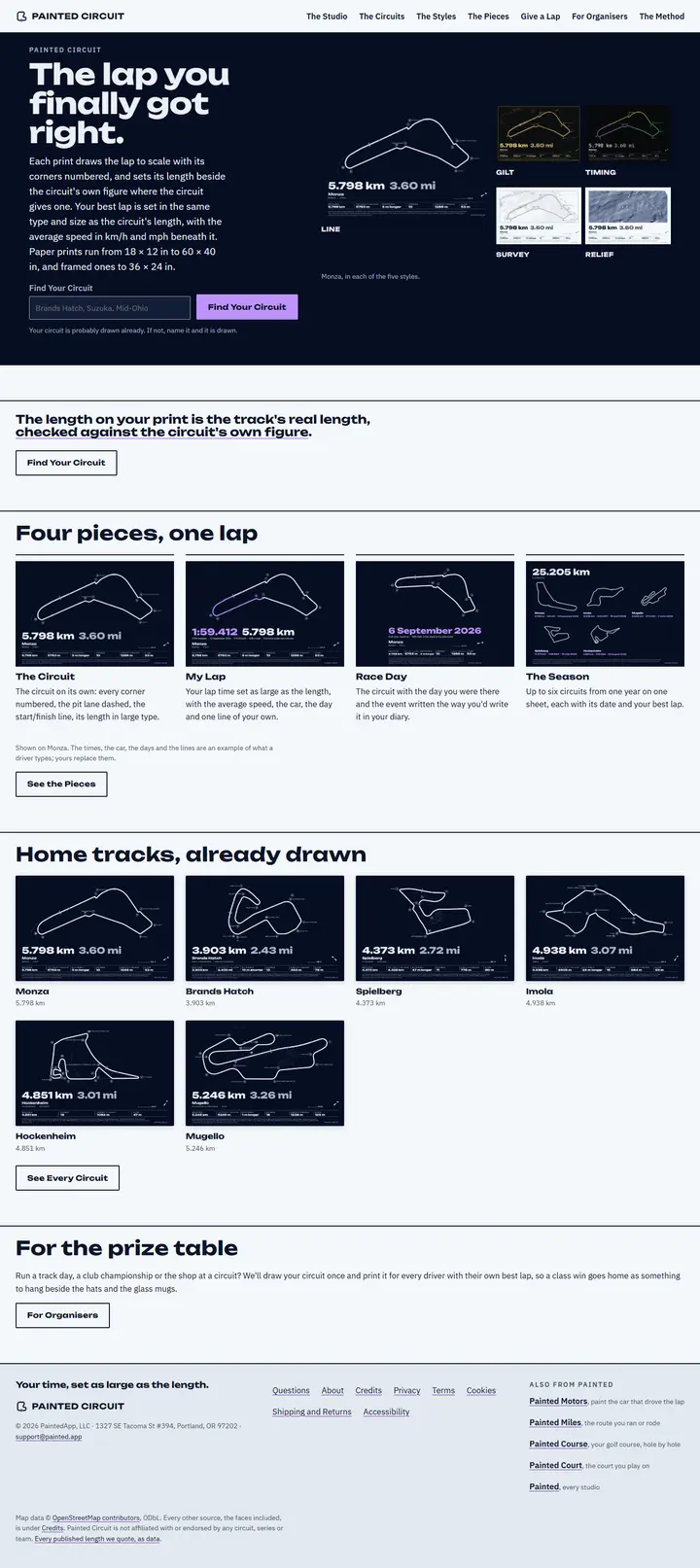 Painted Circuit's home page from top to bottom.