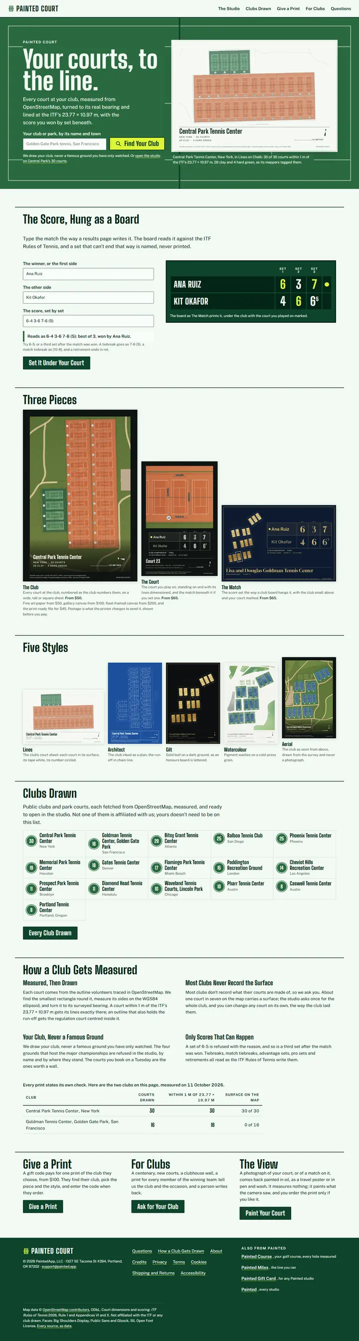 Painted Court's home page from top to bottom.