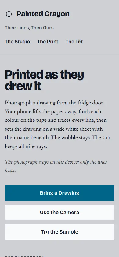 Painted Crayon's first screen on a phone, 390 wide.