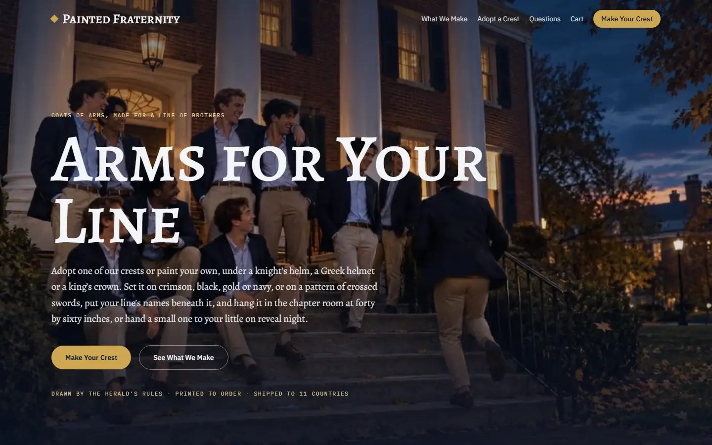 Painted Fraternity's first screen at 1440 wide, captured October 15, 2026.