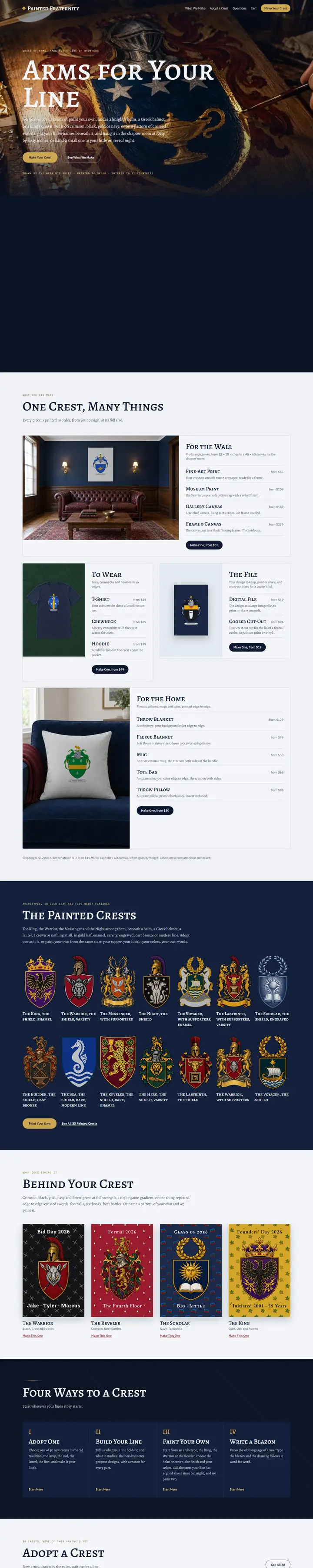Painted Fraternity's home page from top to bottom.