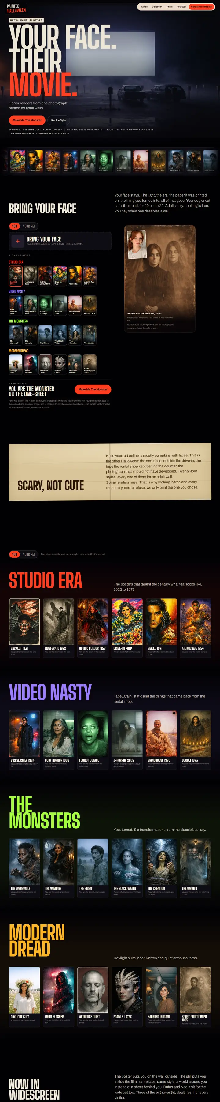 Painted Halloween's home page from top to bottom.