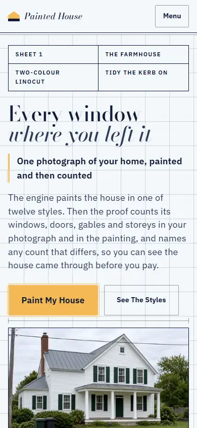 Painted House's first screen on a phone, 390 wide.