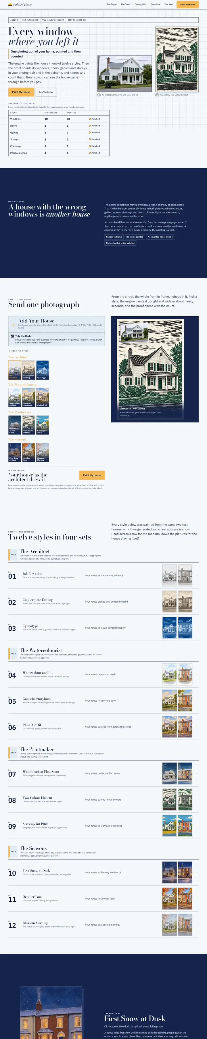 Painted House's home page from top to bottom.