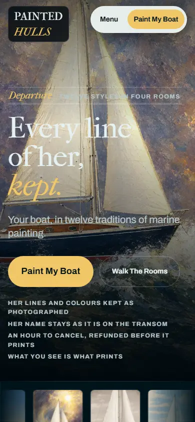 Painted Hulls's first screen on a phone, 390 wide.