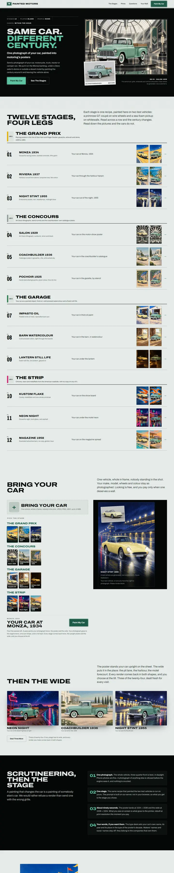 Painted Motors's home page from top to bottom.