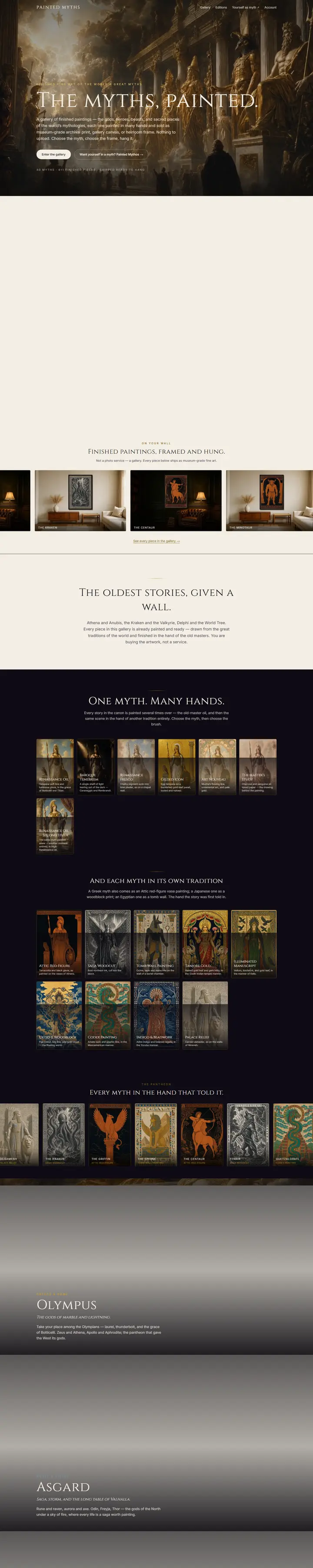 Painted Myths's home page from top to bottom.