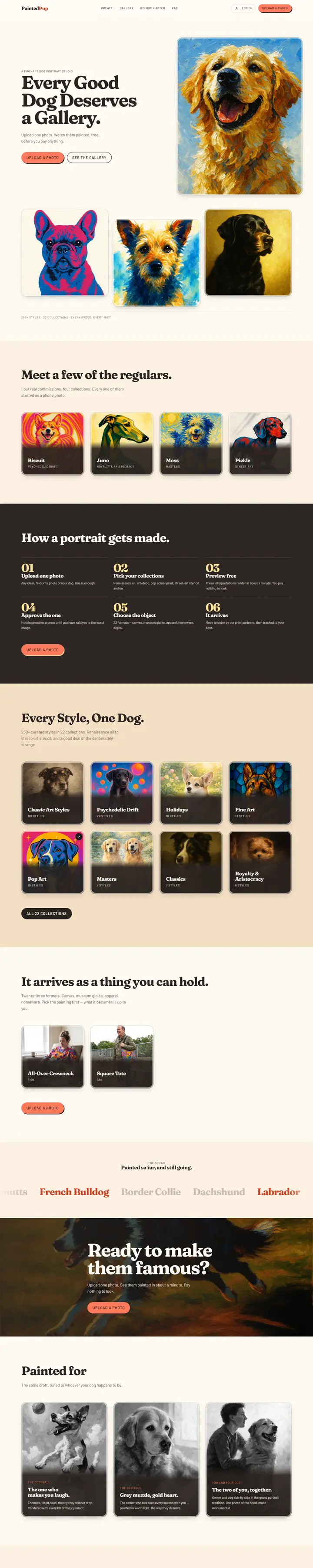 Painted Pup's whole home page, read from top to bottom.