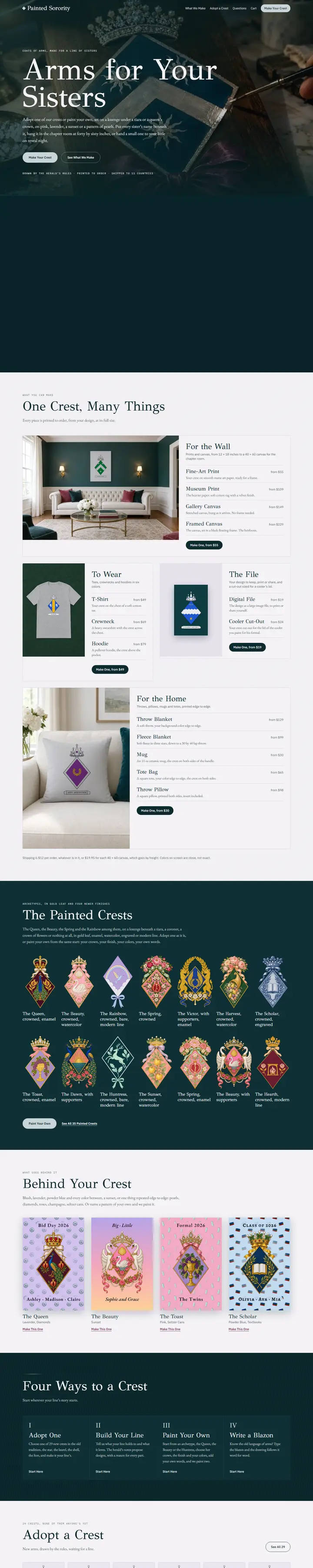 Painted Sorority's home page from top to bottom.