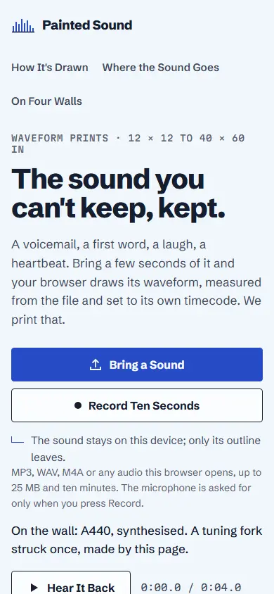 Painted Sound's first screen on a phone, 390 wide.
