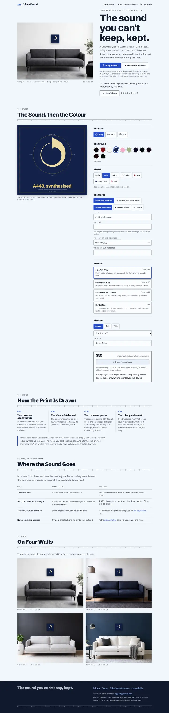 Painted Sound's home page from top to bottom.