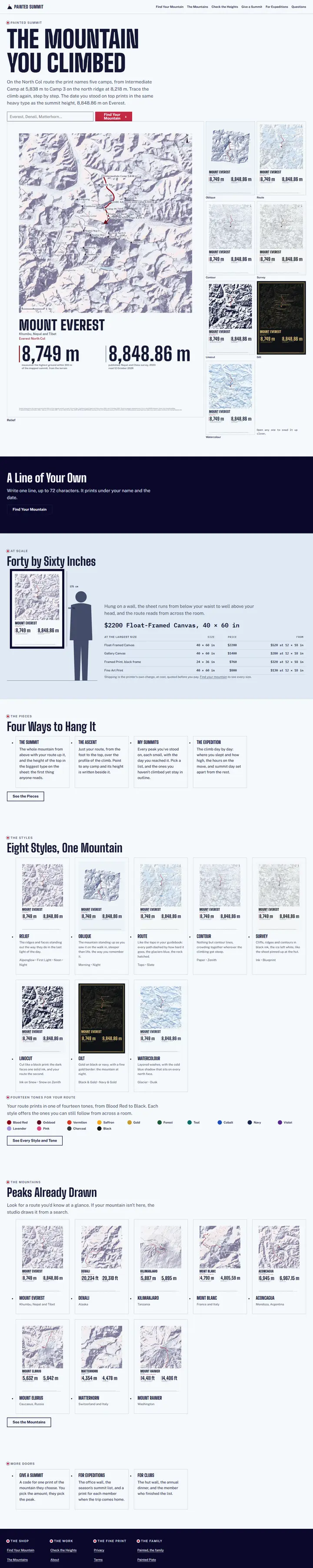 Painted Summit's home page from top to bottom.