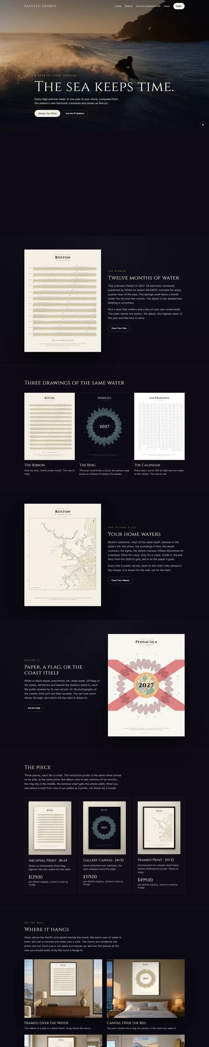 Painted Shores's home page from top to bottom.