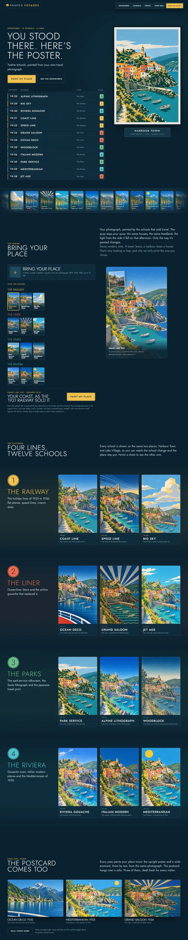 Painted Voyages's home page from top to bottom.