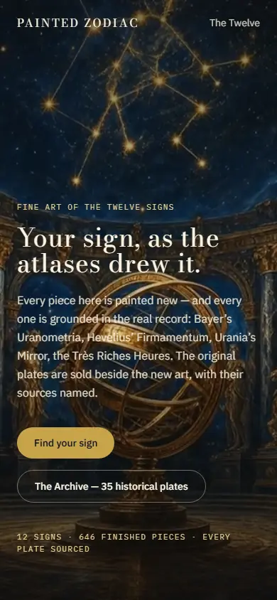 Painted Zodiac's first screen on a phone, 390 wide.