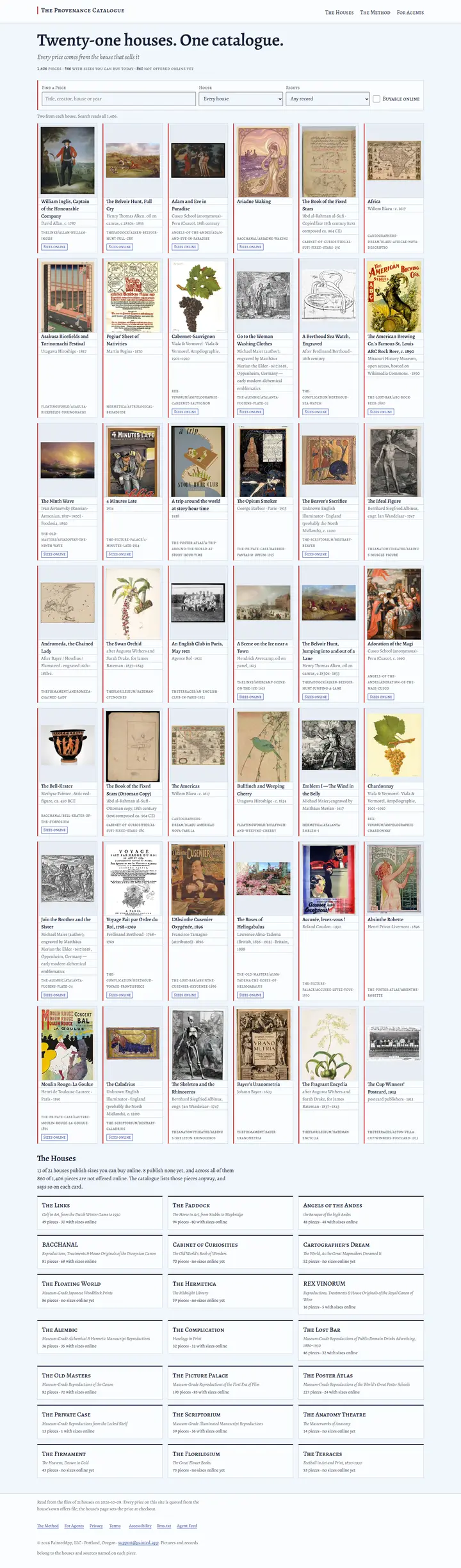 The Provenance Catalogue's home page from top to bottom.