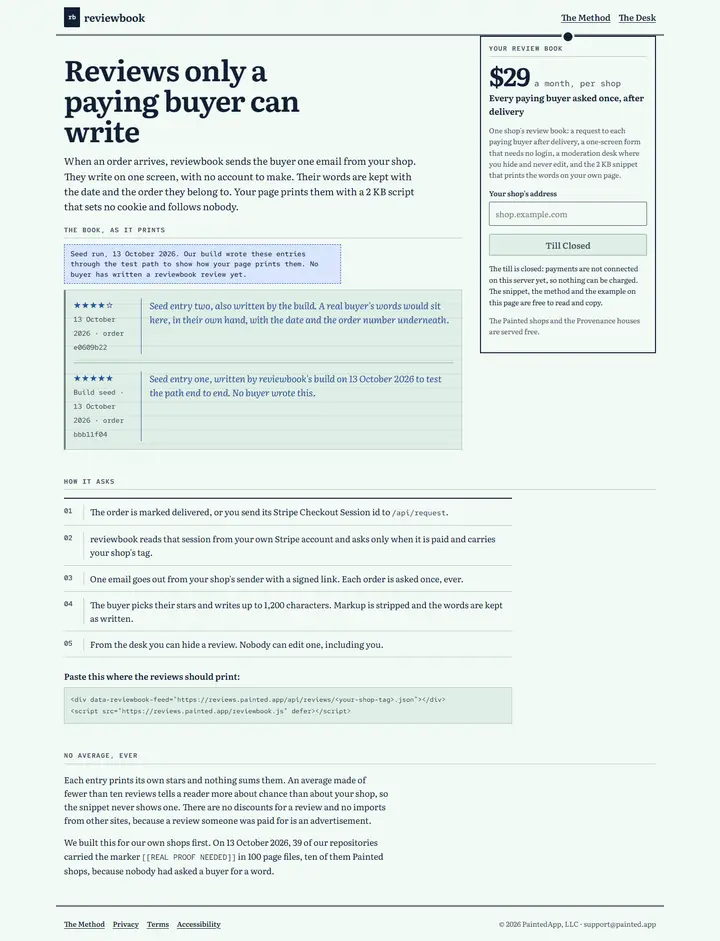 reviewbook's home page from top to bottom.