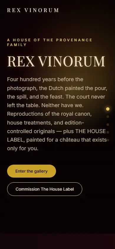 REX VINORUM's first screen on a phone, 390 wide.