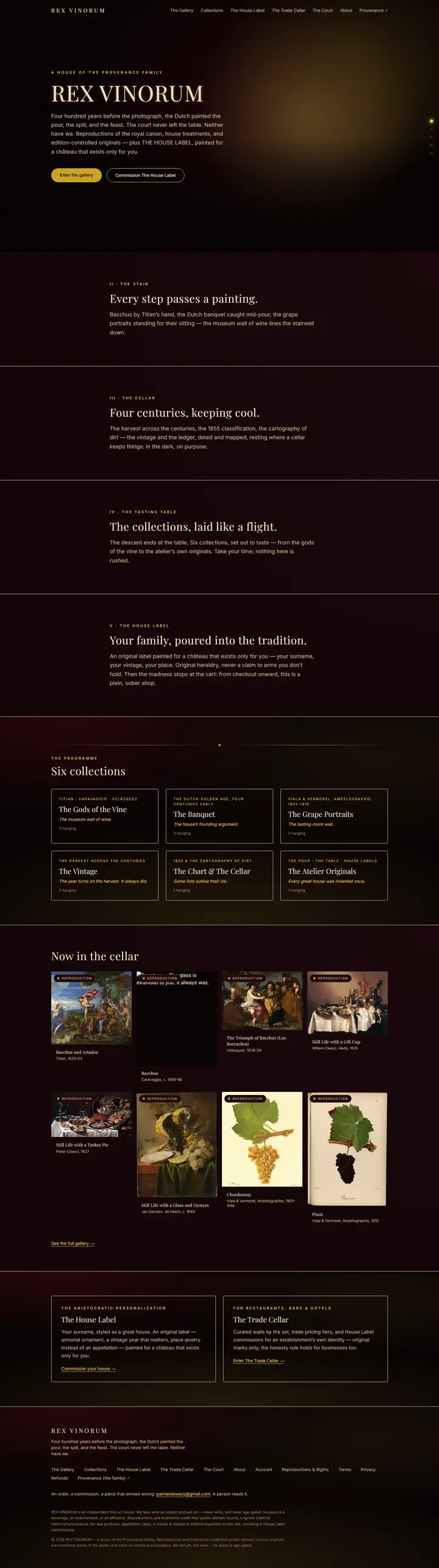 REX VINORUM's home page from top to bottom.