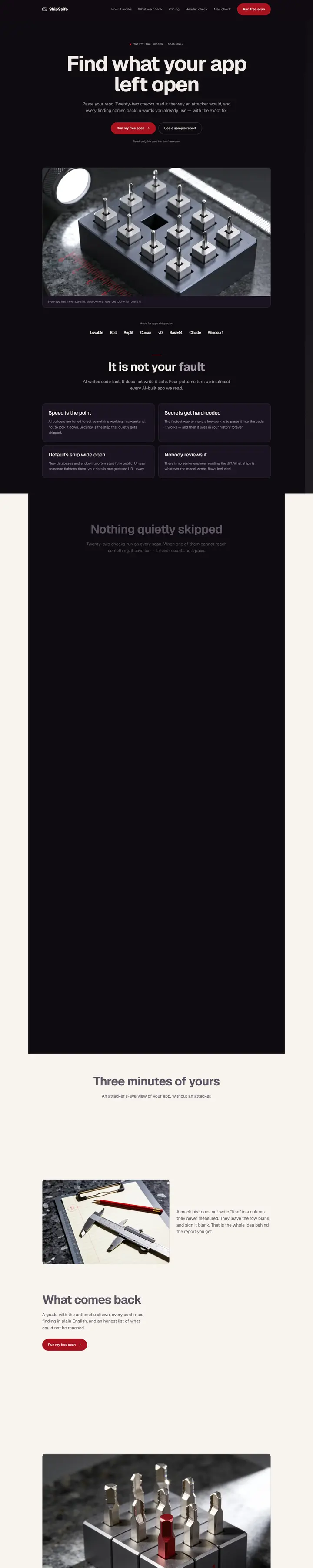ShipSaife's home page from top to bottom.