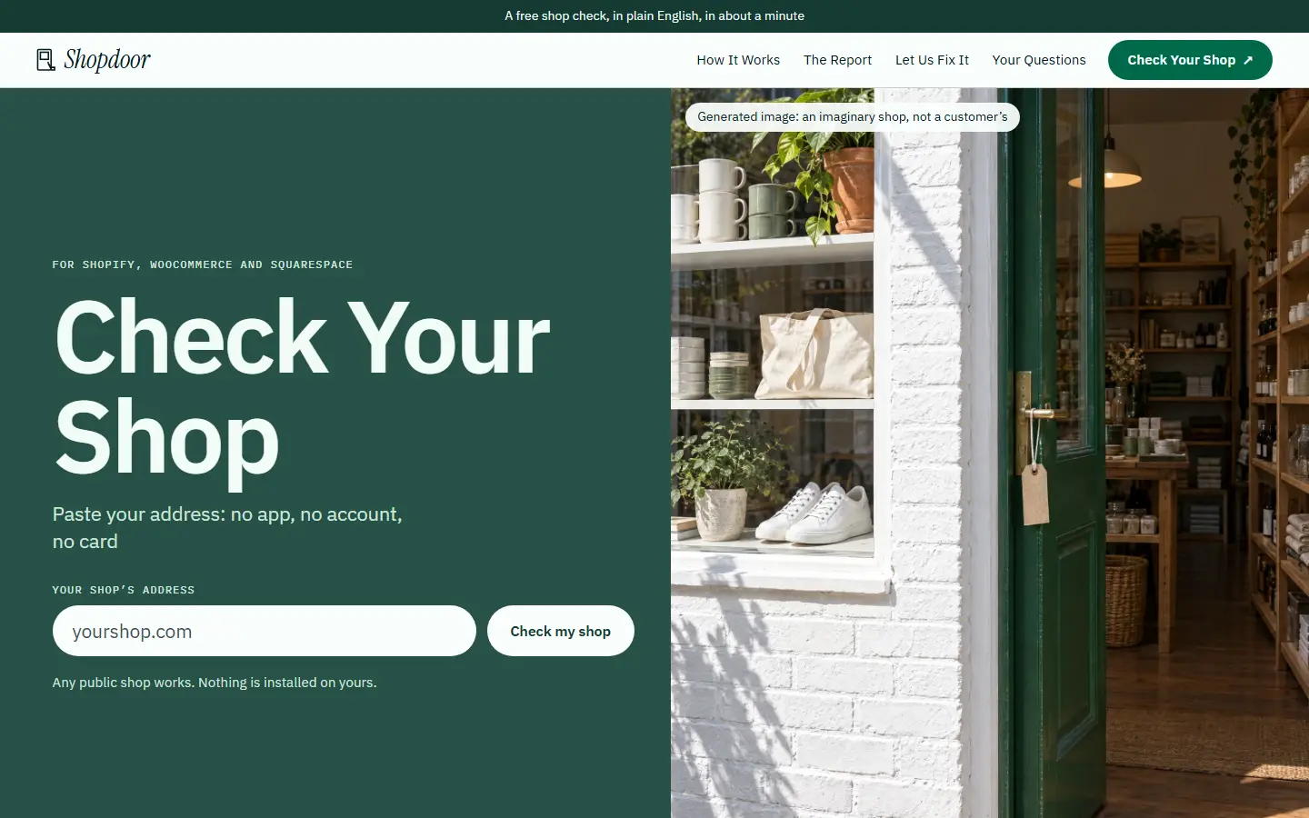 Shopdoor's first screen at 1440 wide, captured October 15, 2026.
