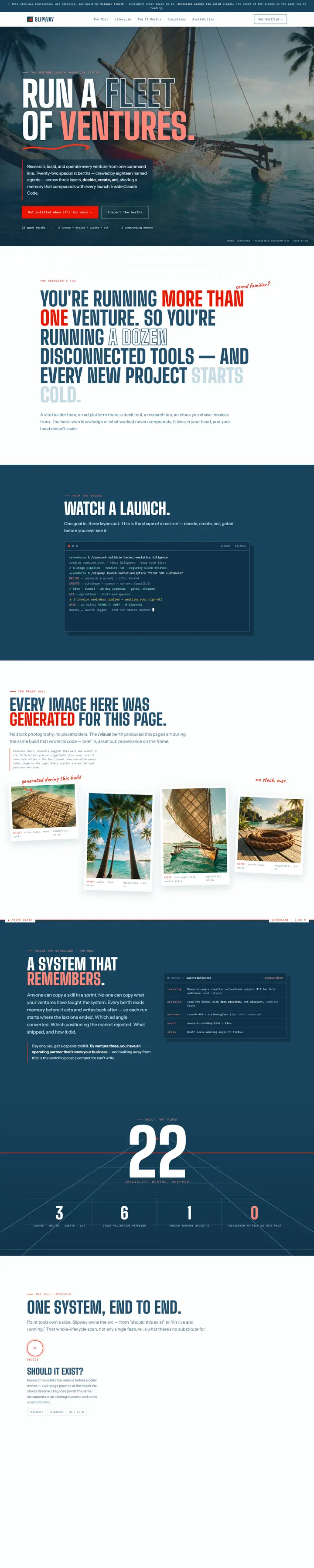 Slipway's home page from top to bottom.