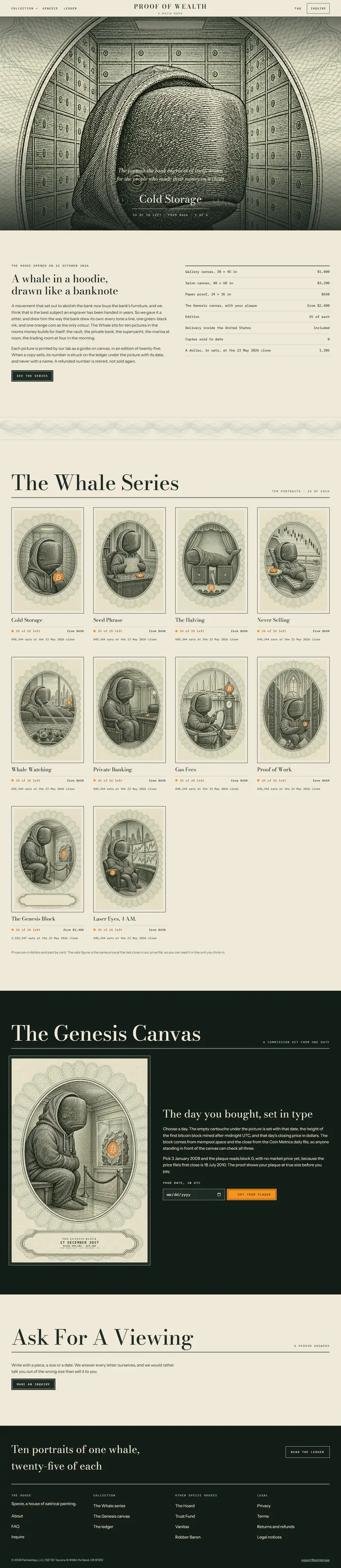 Proof of Wealth's home page from top to bottom.