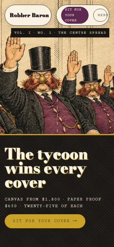 Robber Baron's first screen on a phone, 390 wide.