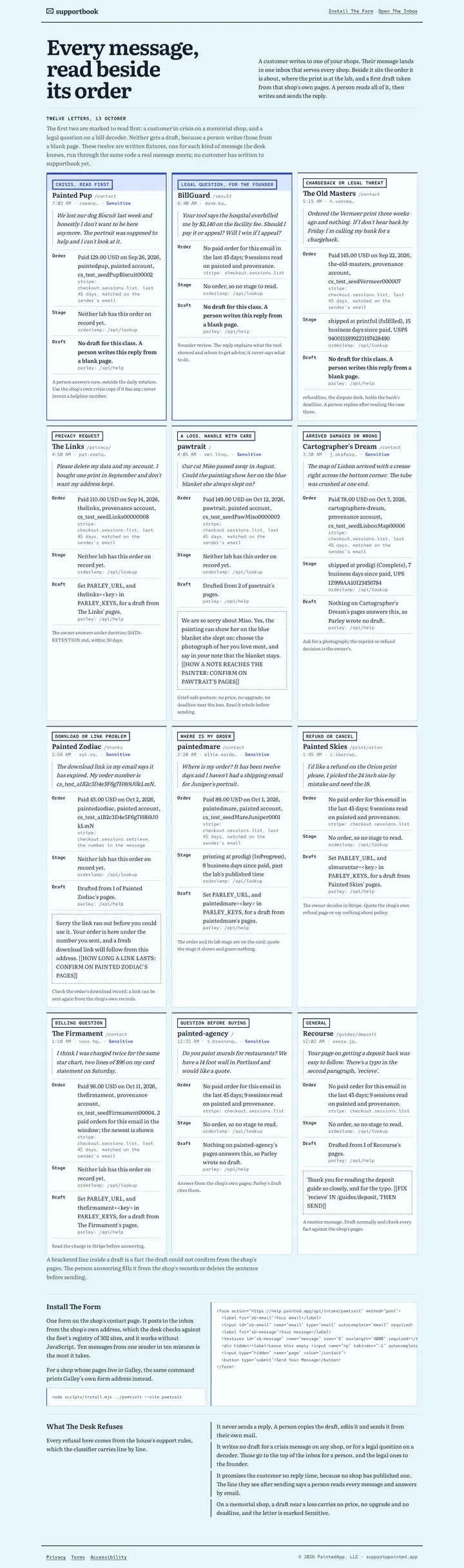 supportbook's home page from top to bottom.