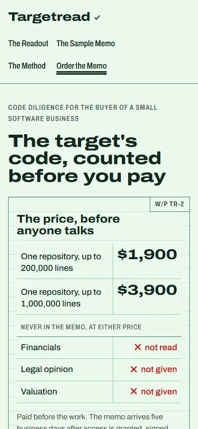 Targetread's first screen on a phone, 390 wide.