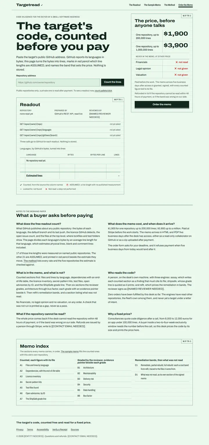 Targetread's home page from top to bottom.
