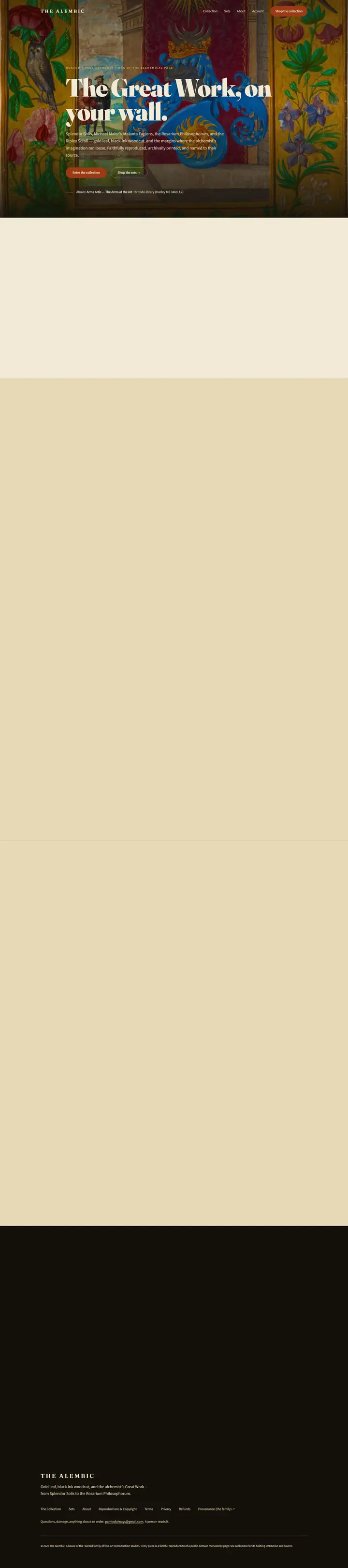 The Alembic's home page from top to bottom.