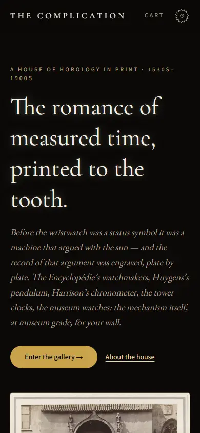 The Complication's first screen on a phone, 390 wide.
