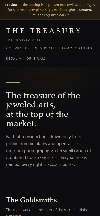 The Treasury's first screen on a phone, 390 wide.