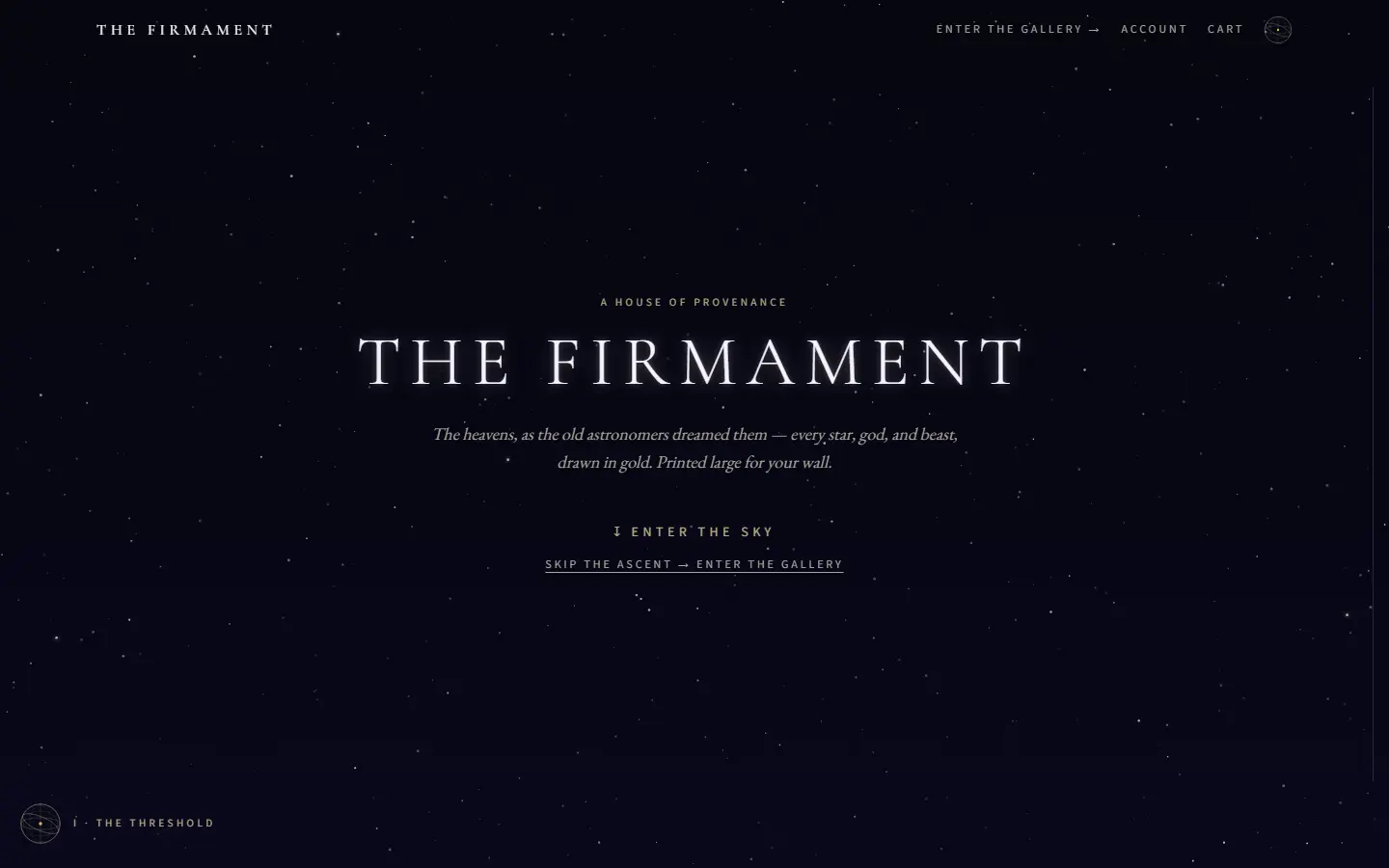 The Firmament's first screen at 1440 wide, captured October 15, 2026.