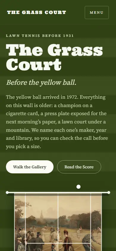 The Grass Court's first screen on a phone, 390 wide.